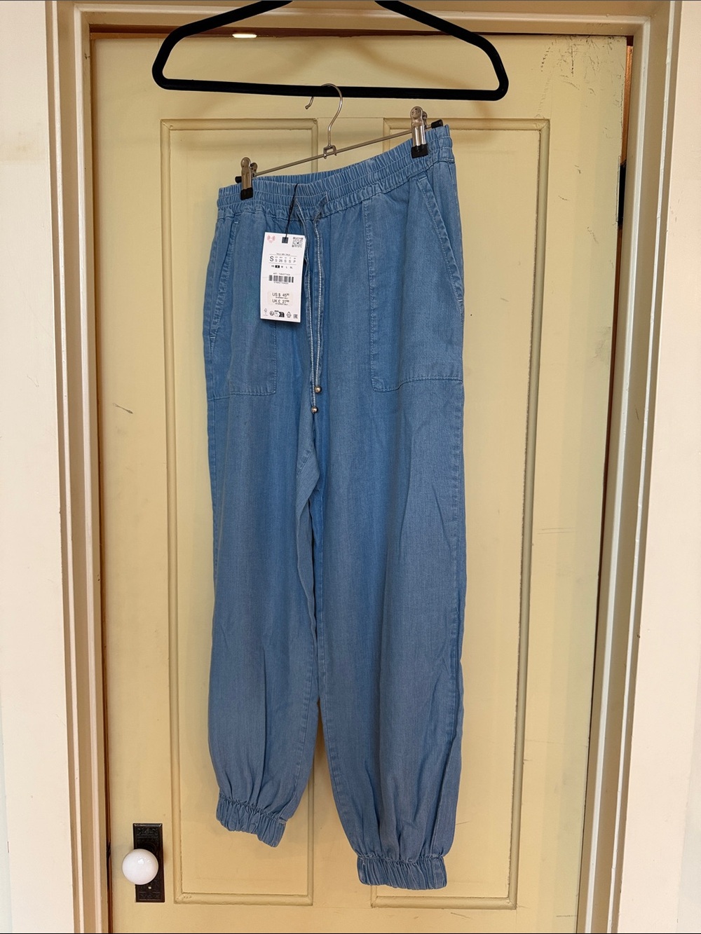 Zara Light Denim Blue Drawstring Joggers